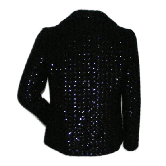 Vintage TEAL TRAINA Jacket, S, Black Boucle, Sequins, Snap front, Lapel Collar - Picture 4 of 12
